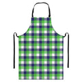 White Green And Blue Buffalo Plaid Print Bib Apron With Pocket