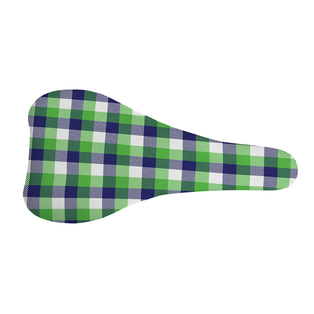 White Green And Blue Buffalo Plaid Print Bicycle Seat Cover
