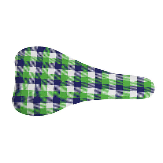 White Green And Blue Buffalo Plaid Print Bicycle Seat Cover