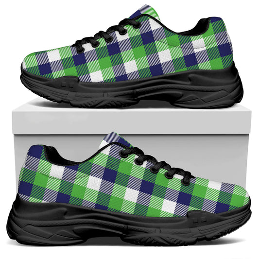 White Green And Blue Buffalo Plaid Print Black Chunky Shoes