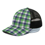 White Green And Blue Buffalo Plaid Print Black Mesh Trucker Cap