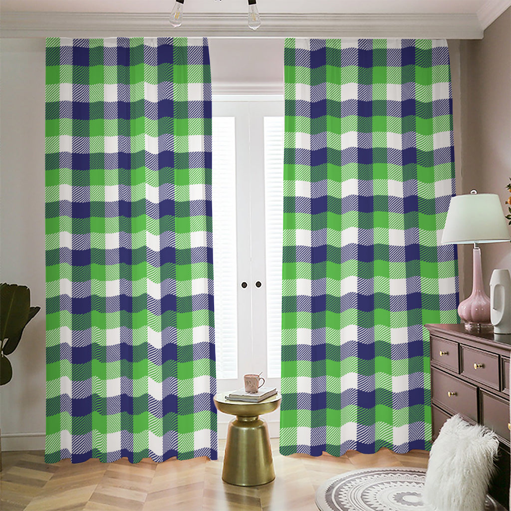 White Green And Blue Buffalo Plaid Print Blackout Pencil Pleat Curtains