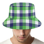 White Green And Blue Buffalo Plaid Print Bucket Hat