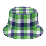White Green And Blue Buffalo Plaid Print Bucket Hat