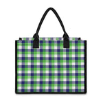 White Green And Blue Buffalo Plaid Print Canvas Tote Bag