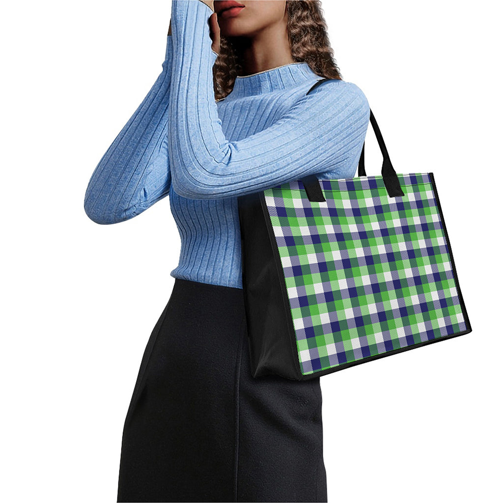White Green And Blue Buffalo Plaid Print Canvas Tote Bag