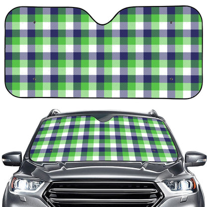 White Green And Blue Buffalo Plaid Print Car Windshield Sun Shade