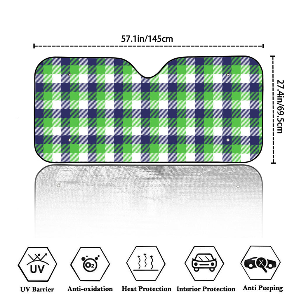 White Green And Blue Buffalo Plaid Print Car Windshield Sun Shade