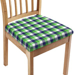 White Green And Blue Buffalo Plaid Print Chair Cushion Cover