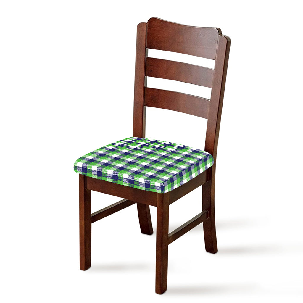 White Green And Blue Buffalo Plaid Print Chair Cushion Cover