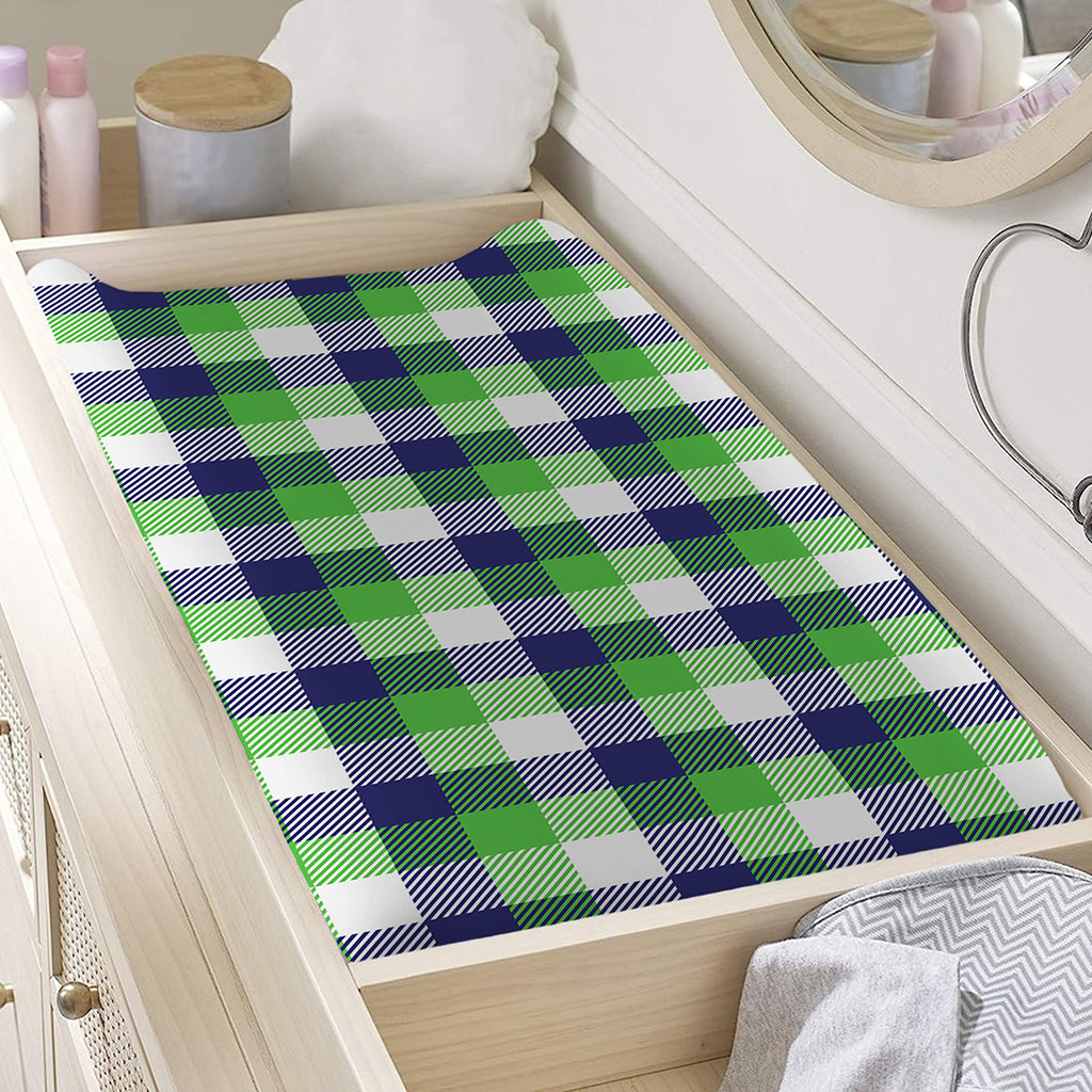 White Green And Blue Buffalo Plaid Print Changing Pad Cover