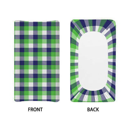 White Green And Blue Buffalo Plaid Print Changing Pad Cover