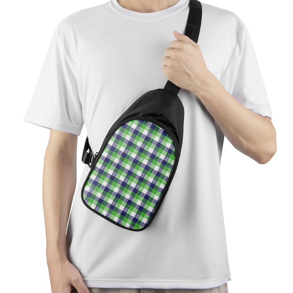 White Green And Blue Buffalo Plaid Print Chest Bag