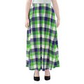 White Green And Blue Buffalo Plaid Print Chiffon Maxi Skirt