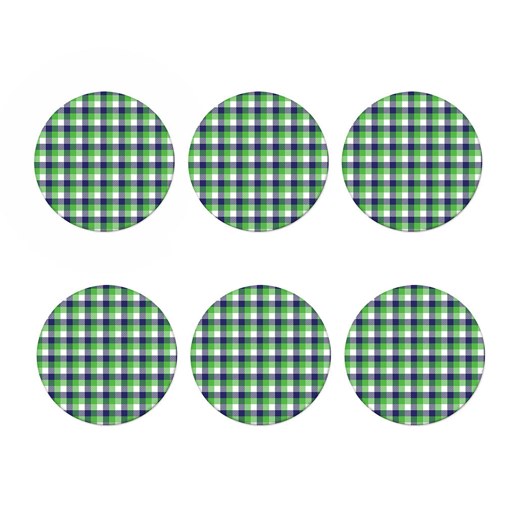 White Green And Blue Buffalo Plaid Print Coaster Set