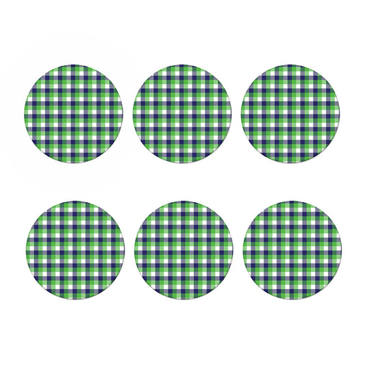 White Green And Blue Buffalo Plaid Print Coaster Set