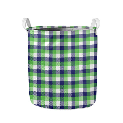 White Green And Blue Buffalo Plaid Print Collapsible Laundry Basket