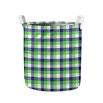 White Green And Blue Buffalo Plaid Print Collapsible Laundry Basket