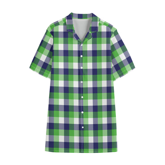 White Green And Blue Buffalo Plaid Print Cotton Hawaiian Shirt