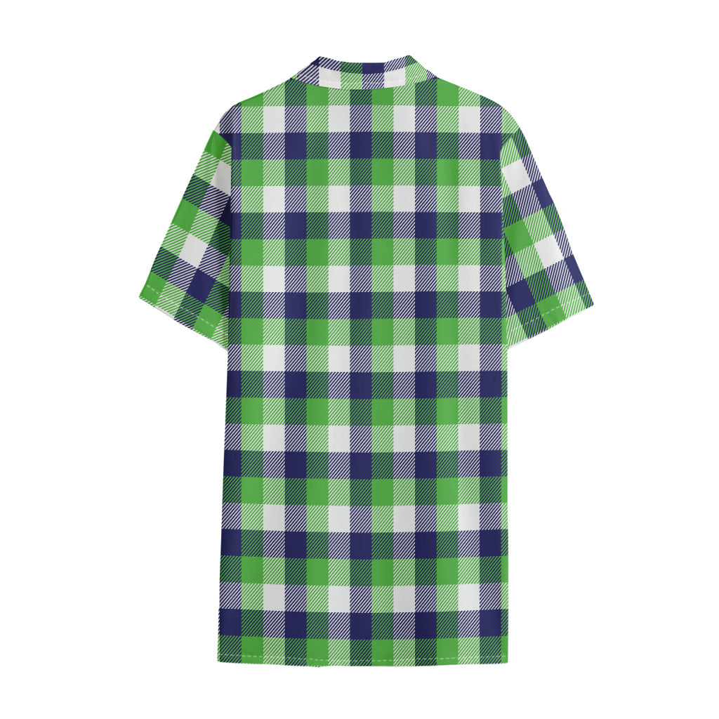 White Green And Blue Buffalo Plaid Print Cotton Hawaiian Shirt