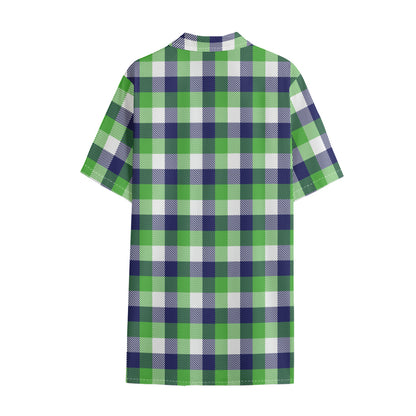 White Green And Blue Buffalo Plaid Print Cotton Hawaiian Shirt