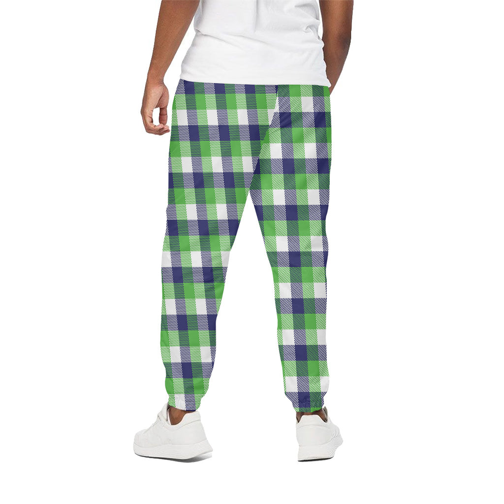 White Green And Blue Buffalo Plaid Print Cotton Pants