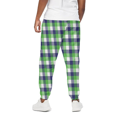 White Green And Blue Buffalo Plaid Print Cotton Pants