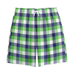 White Green And Blue Buffalo Plaid Print Cotton Shorts