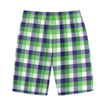 White Green And Blue Buffalo Plaid Print Cotton Shorts