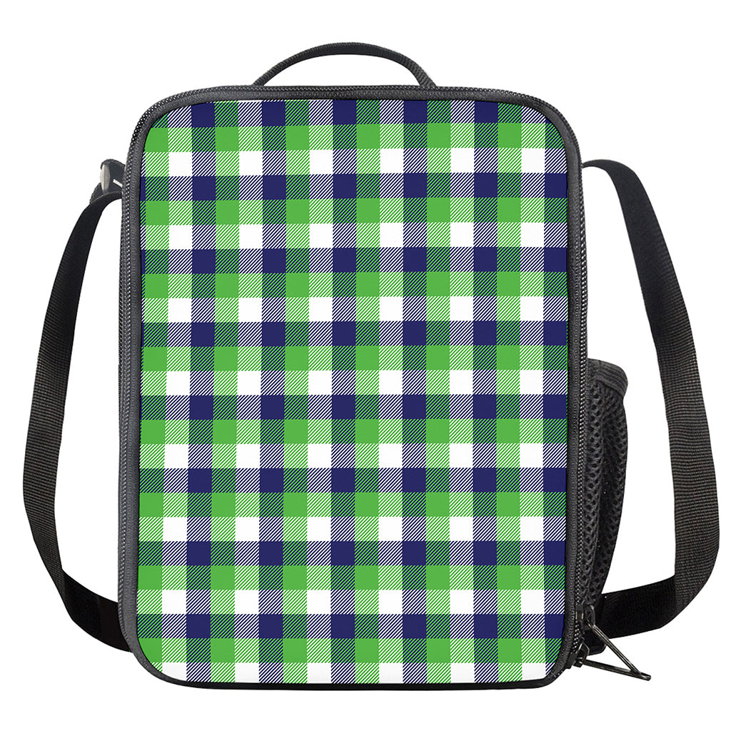 White Green And Blue Buffalo Plaid Print Crossbody Lunch Bag