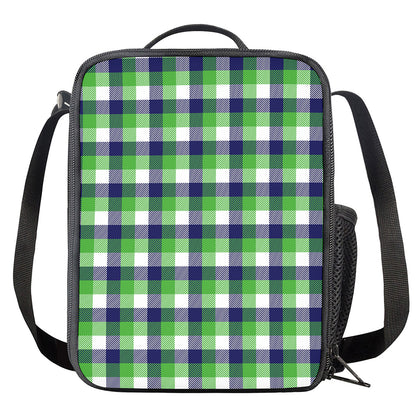 White Green And Blue Buffalo Plaid Print Crossbody Lunch Bag