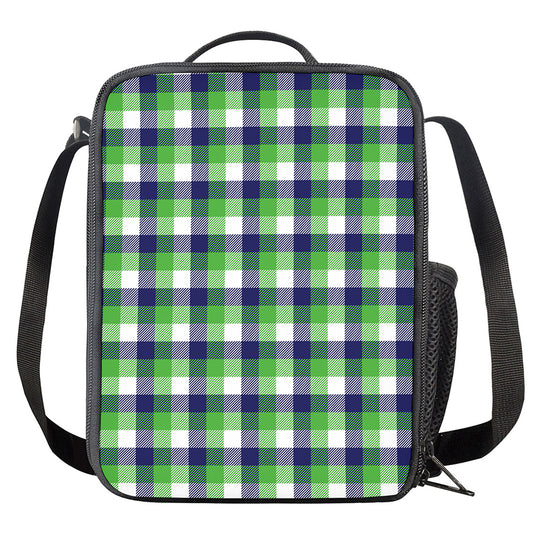 White Green And Blue Buffalo Plaid Print Crossbody Lunch Bag