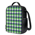 White Green And Blue Buffalo Plaid Print Crossbody Lunch Bag