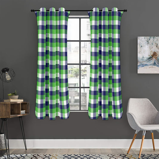 White Green And Blue Buffalo Plaid Print Curtain