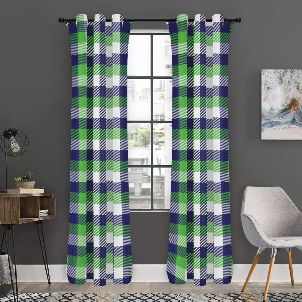 White Green And Blue Buffalo Plaid Print Curtain