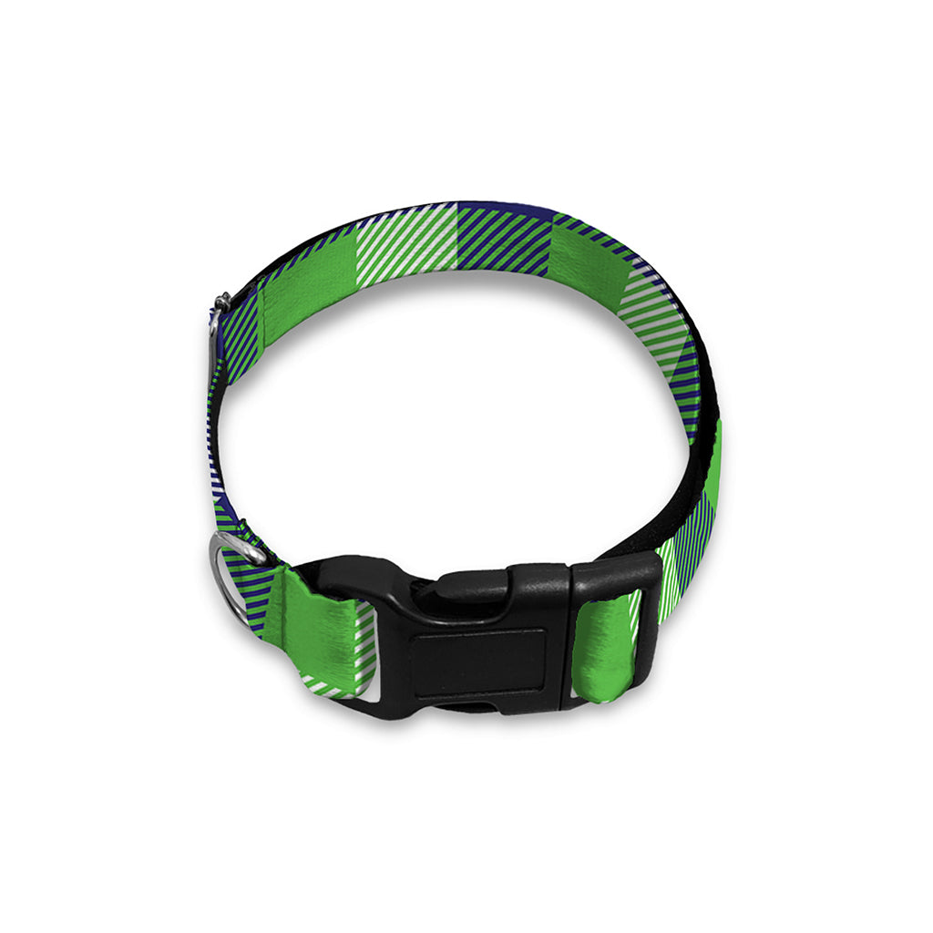 White Green And Blue Buffalo Plaid Print Dog Collar