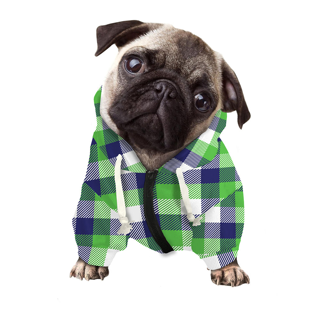 White Green And Blue Buffalo Plaid Print Dog Zip Up Hoodie