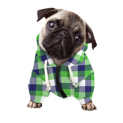 White Green And Blue Buffalo Plaid Print Dog Zip Up Hoodie