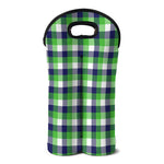 White Green And Blue Buffalo Plaid Print Double Neoprene Wine Tote