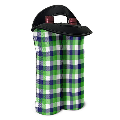 White Green And Blue Buffalo Plaid Print Double Neoprene Wine Tote