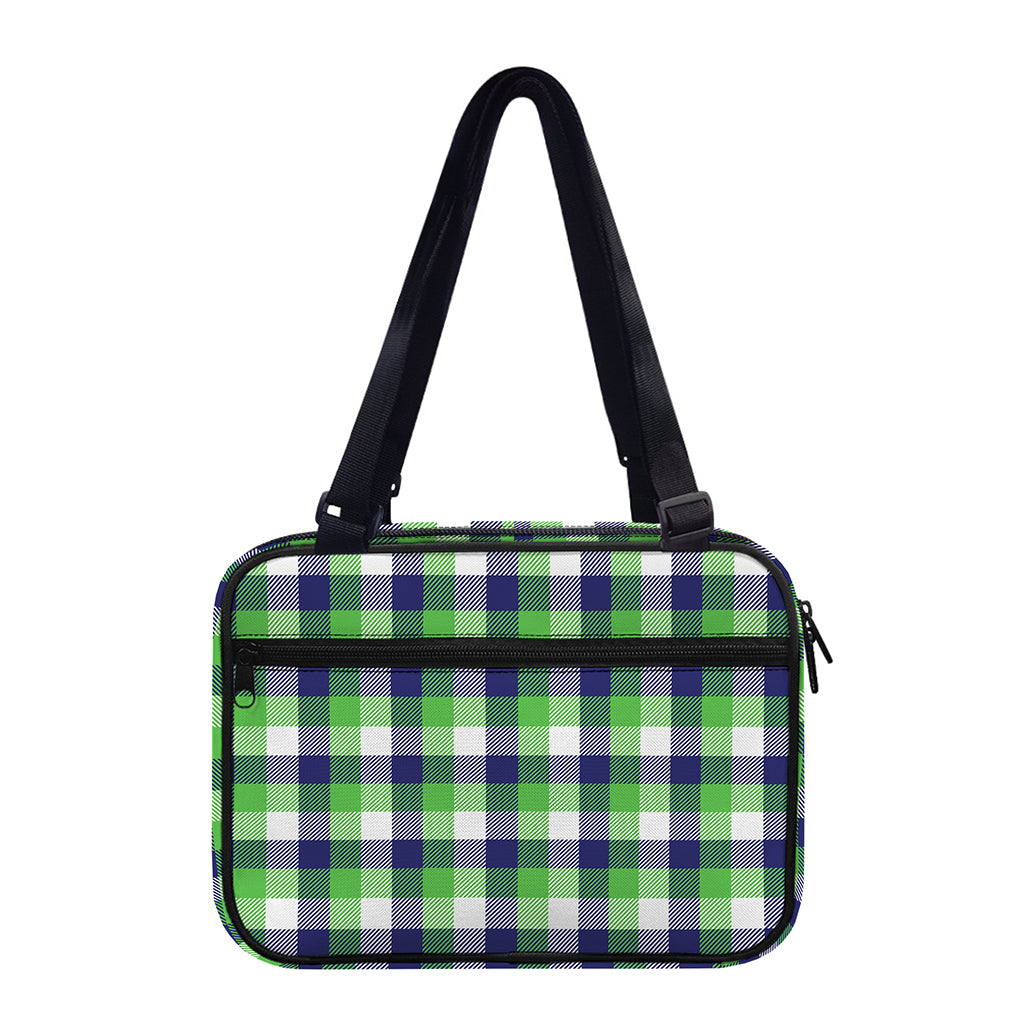 White Green And Blue Buffalo Plaid Print Double Strap Bible Bag