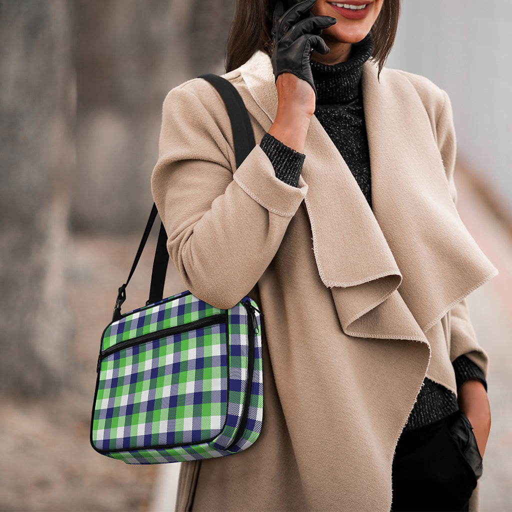 White Green And Blue Buffalo Plaid Print Double Strap Bible Bag