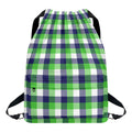White Green And Blue Buffalo Plaid Print Drawstring Backpack