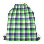 White Green And Blue Buffalo Plaid Print Drawstring Bag