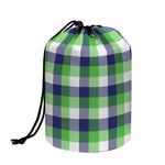 White Green And Blue Buffalo Plaid Print Drawstring Makeup Bag