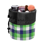 White Green And Blue Buffalo Plaid Print Drawstring Makeup Bag