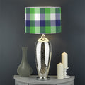 White Green And Blue Buffalo Plaid Print Drum Lamp Shade
