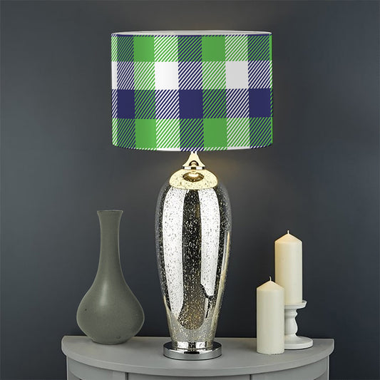 White Green And Blue Buffalo Plaid Print Drum Lamp Shade
