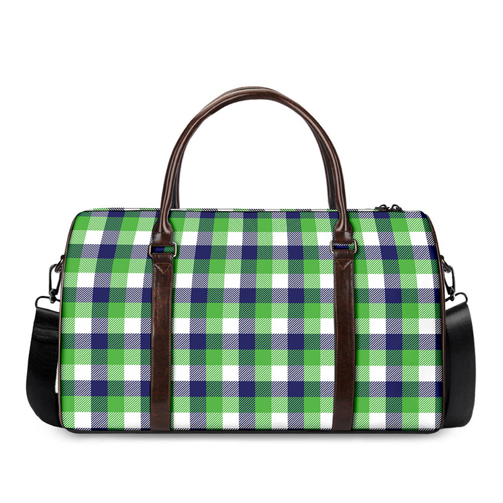 White Green And Blue Buffalo Plaid Print Duffle Bag