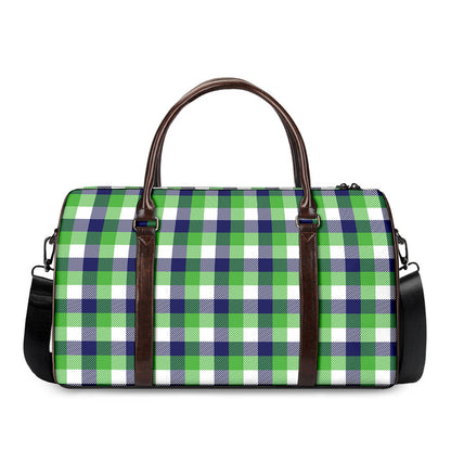 White Green And Blue Buffalo Plaid Print Duffle Bag